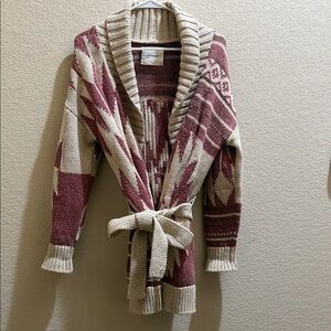 Lucky Brand Aztec Shawl-Collar Belted Cardigan Worn once